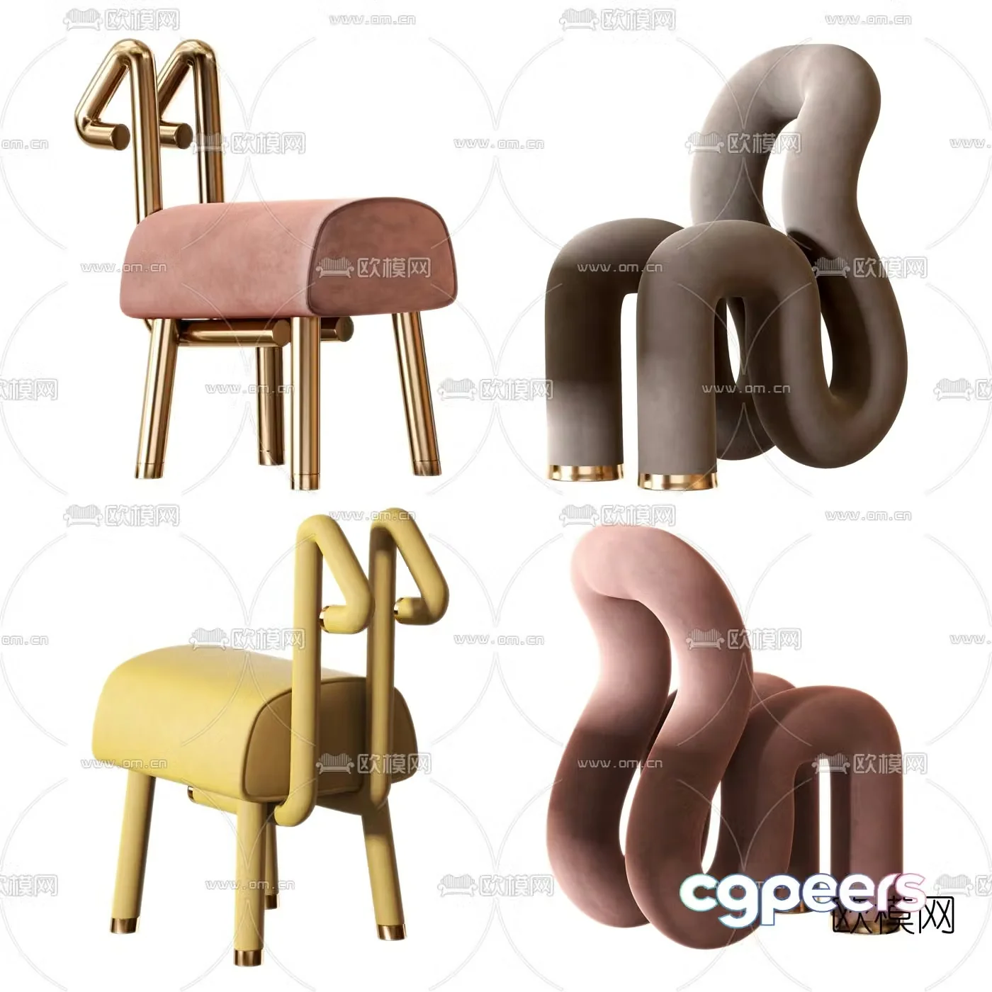 Modern velvet children’s lounge chair 3d model