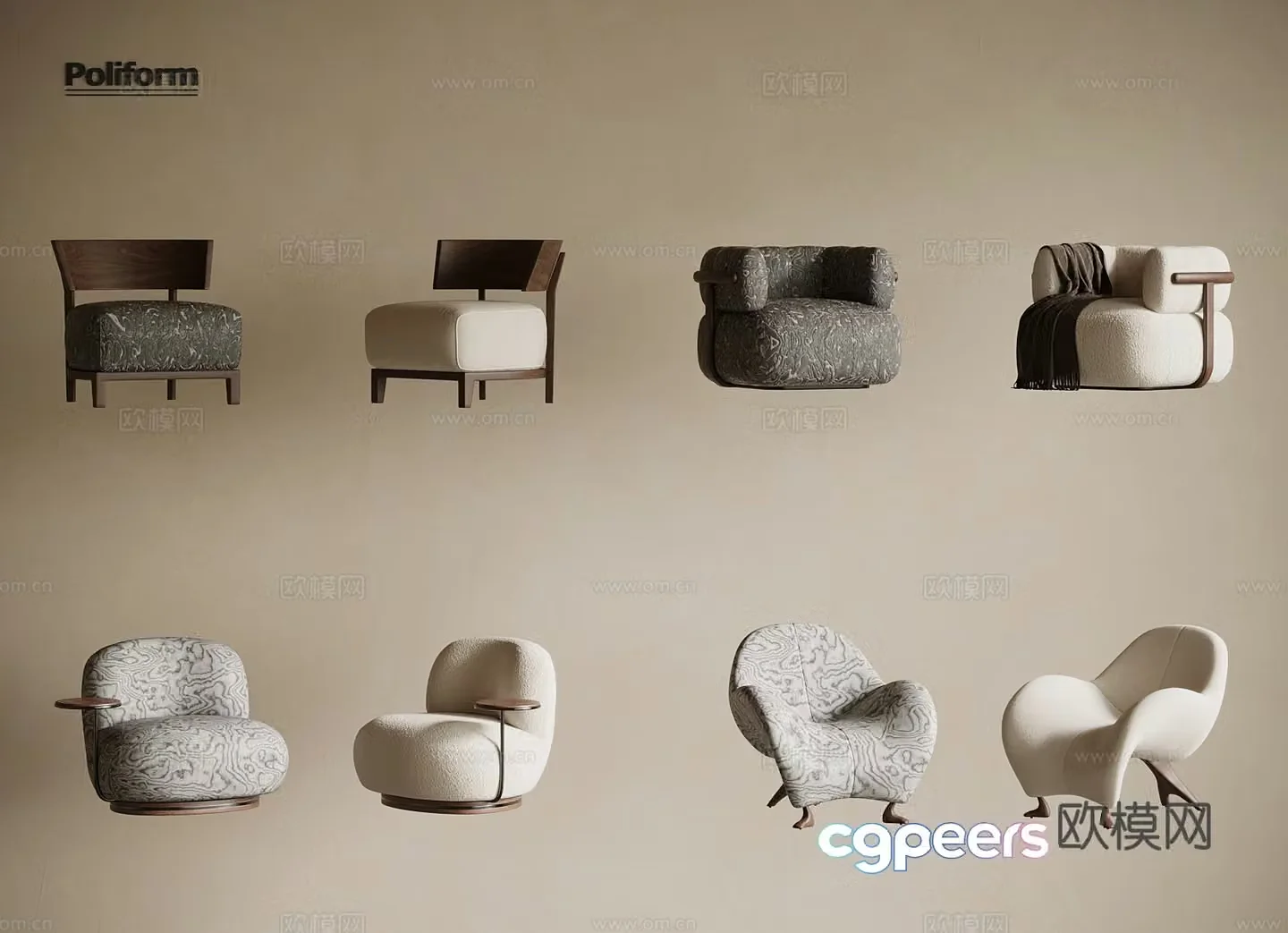 Medium style leisure chair single chair 3d model