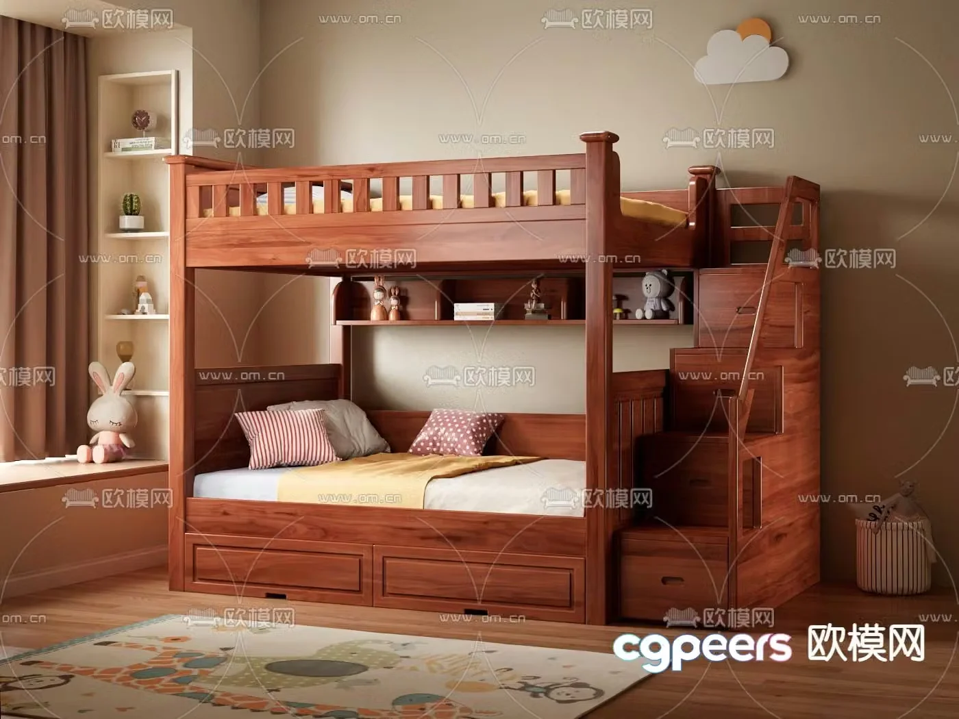 Medieval style bunk bed 3d model