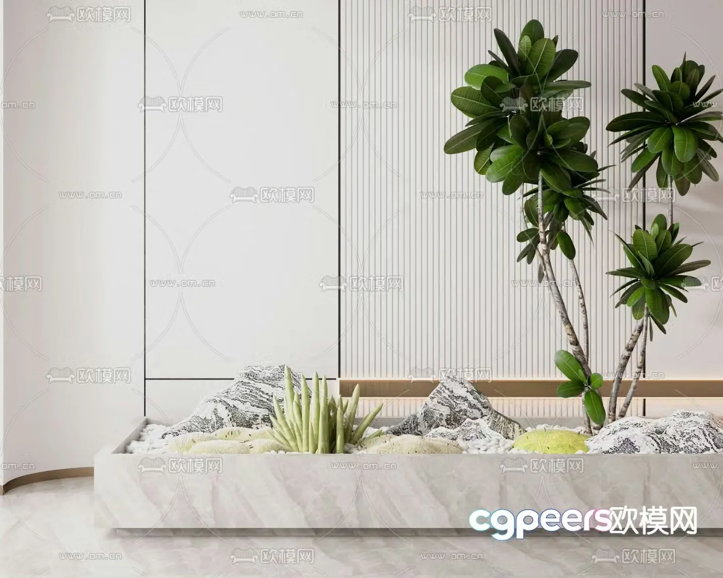 Rockery sketch tree pond landscape 3d model