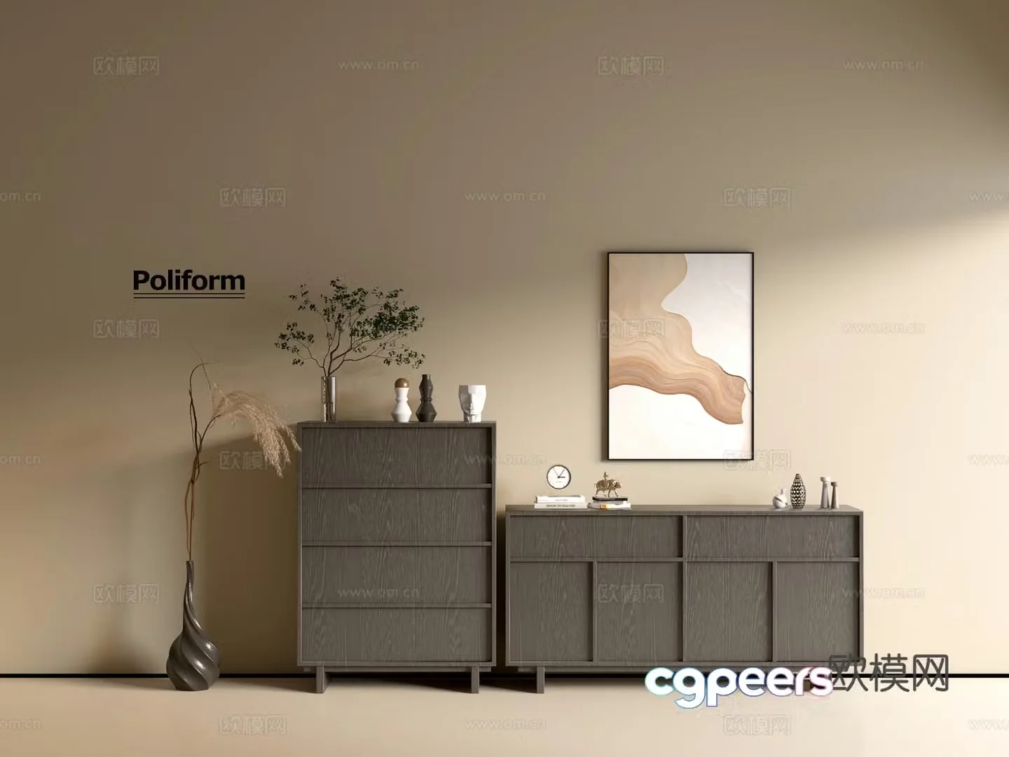 Modern black wood grain cabinet ins wind minimalist wind cabinet whole cabinet sideboard balcony cabinet 3d model