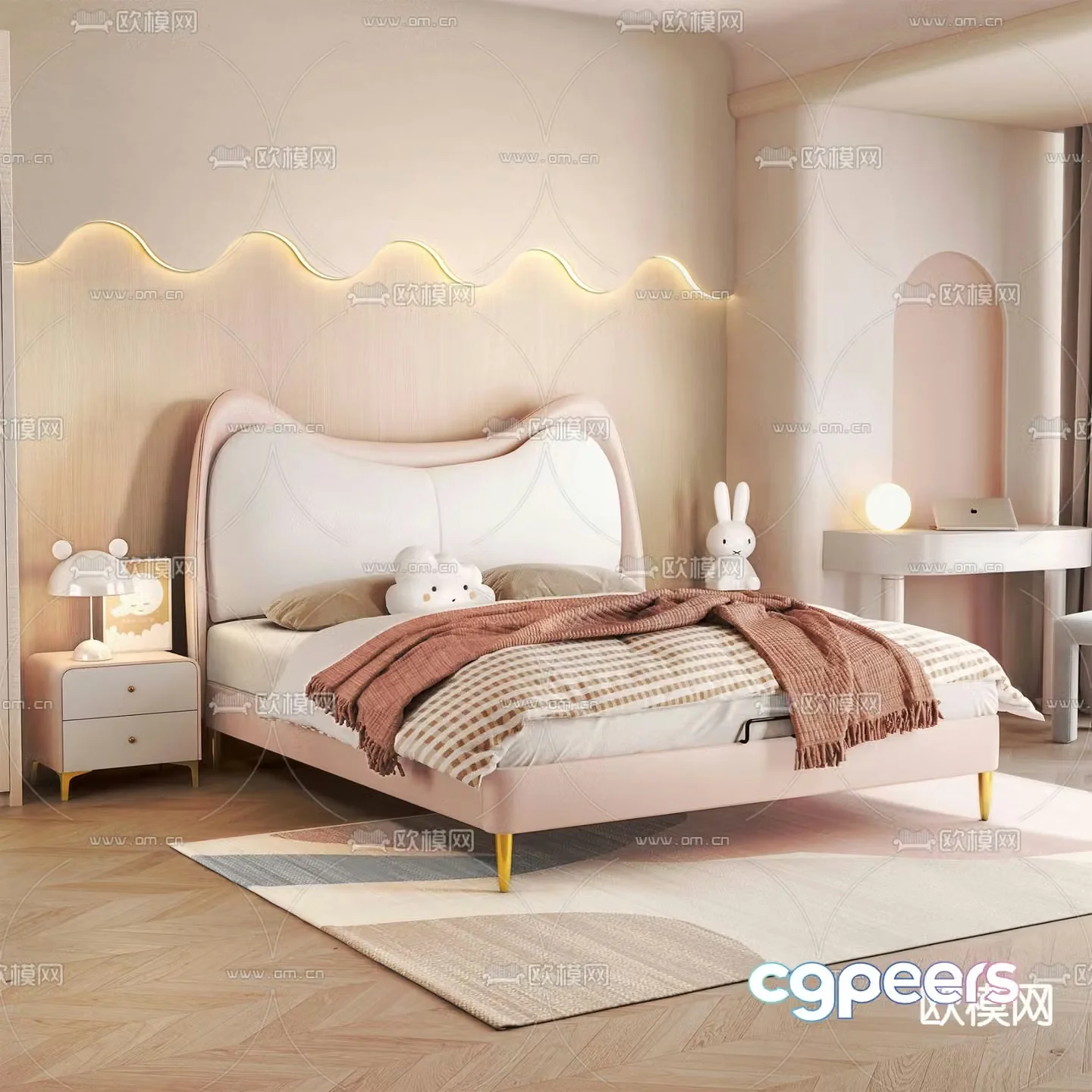 Cream style children’s bed 3d model