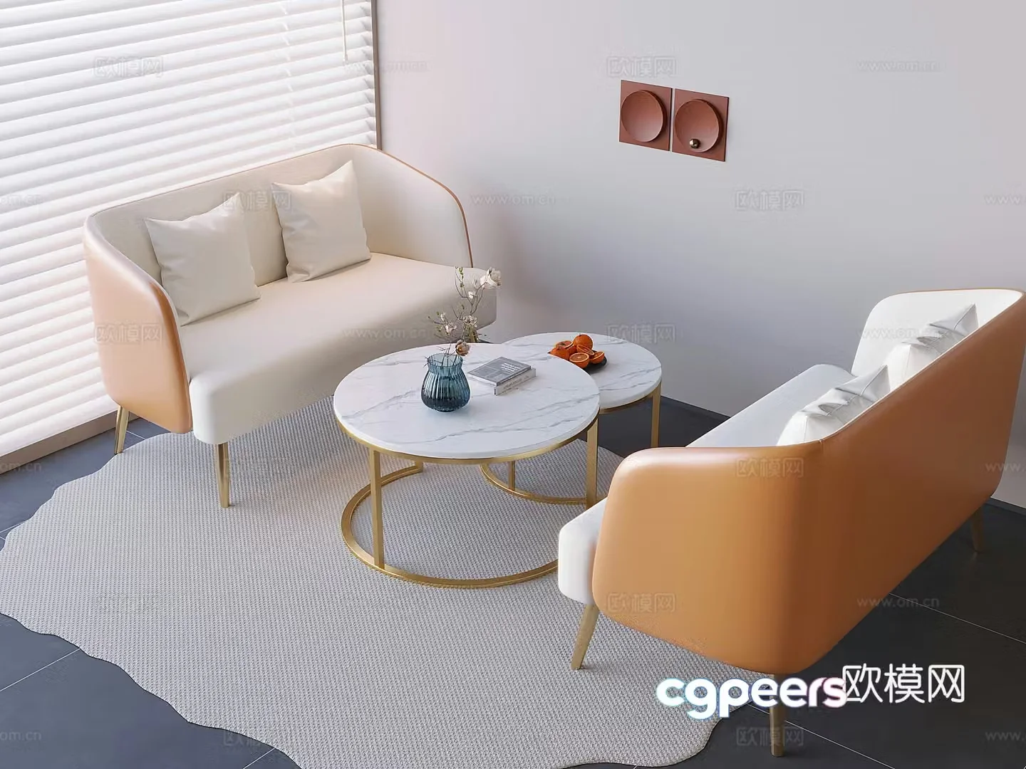 Cream style negotiation table and chair round soft bag sofa chair 3d model