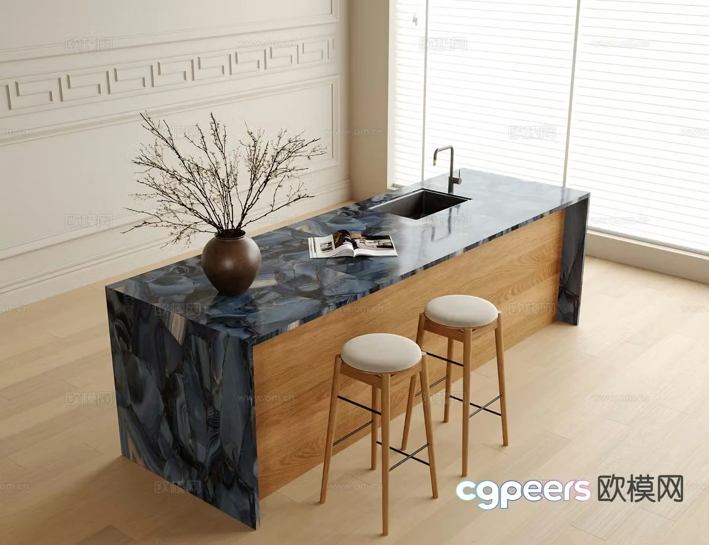Nordic bar marble bar bar chair 3d model