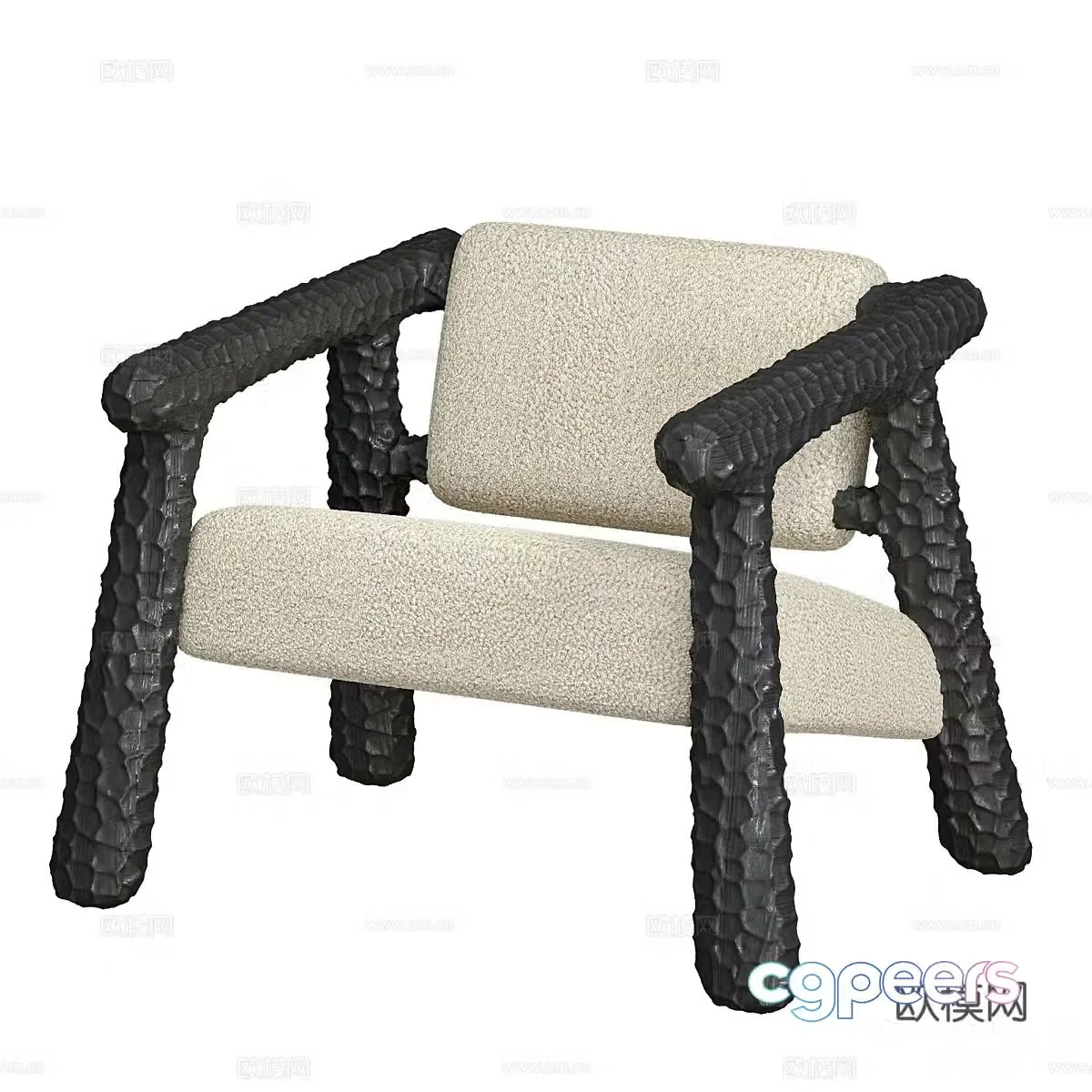 Charred medieval leisure chair coffee chair single chair fabric leisure chair 3d model