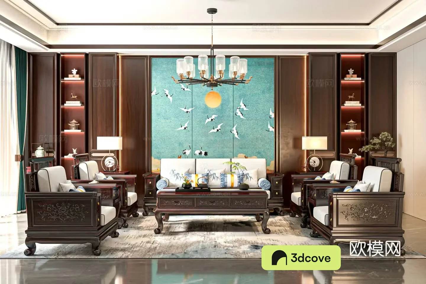 New Chinese living room mahogany sofa mahogany furniture combination Qidaitiangong mahogany furniture Chinese guest