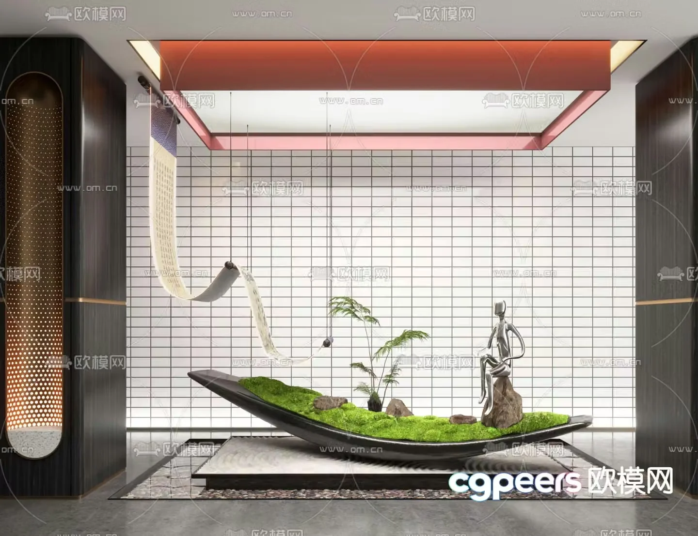 Moss sculpture indoor landscape sketch 3d model