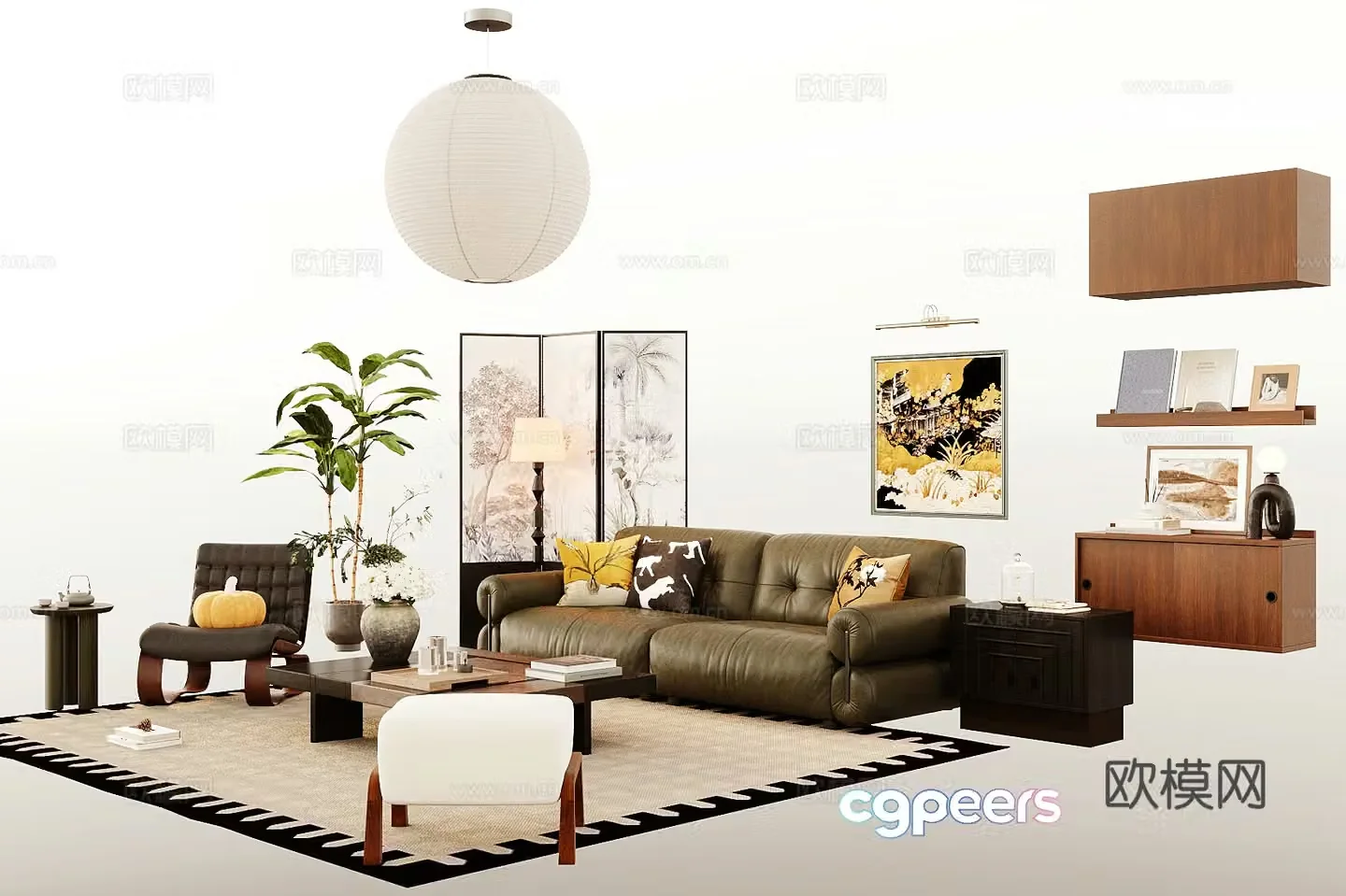 Middle style combination sofa 3D model