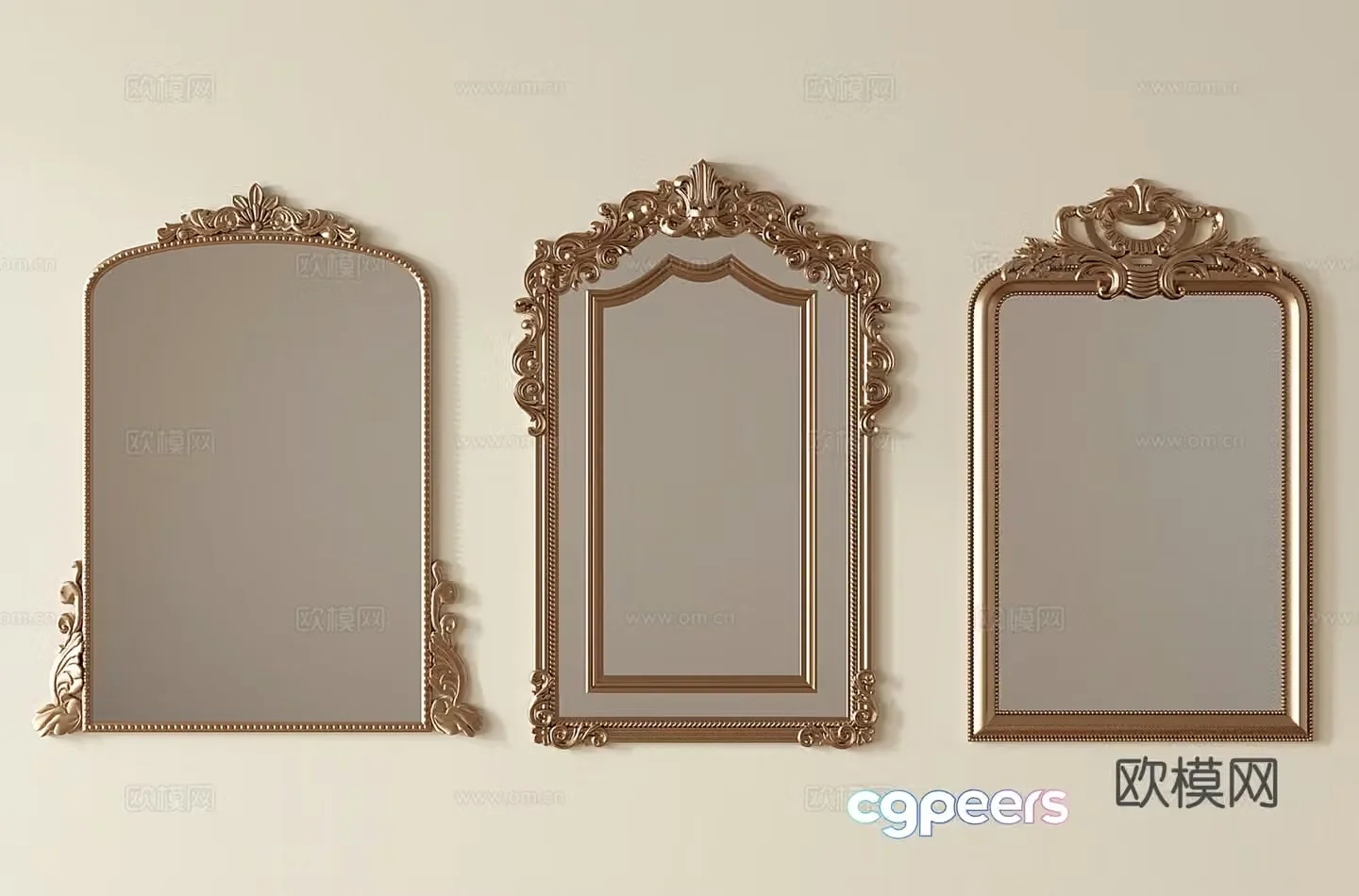 French retro makeup mirror Wall-mounted carved glasses Vanity mirror Entrance fireplace decorative mirror 3D model