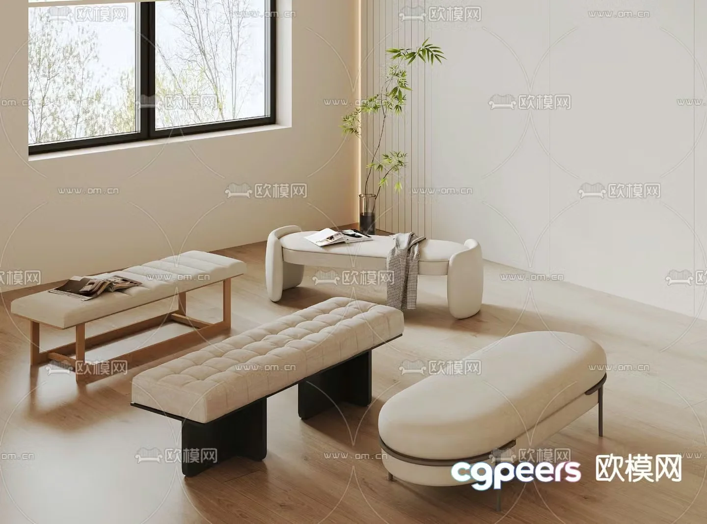 Bed end stool footrest shoe changing stool 3d model