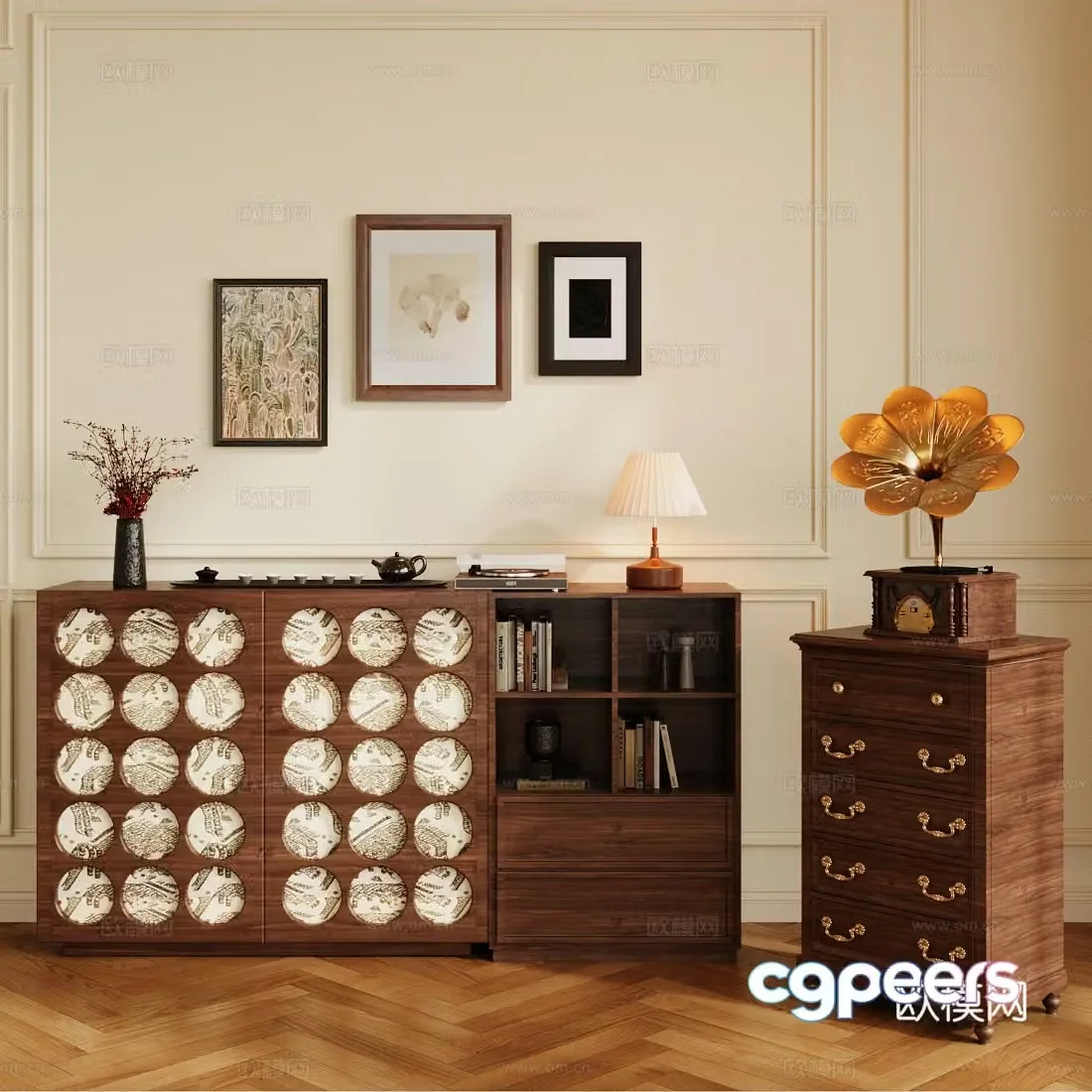 Retro style chest of drawers retro style entrance cabinet decorative cabinet side cabinet Song’s Carmen cabinet medieval chest of drawers 3D model