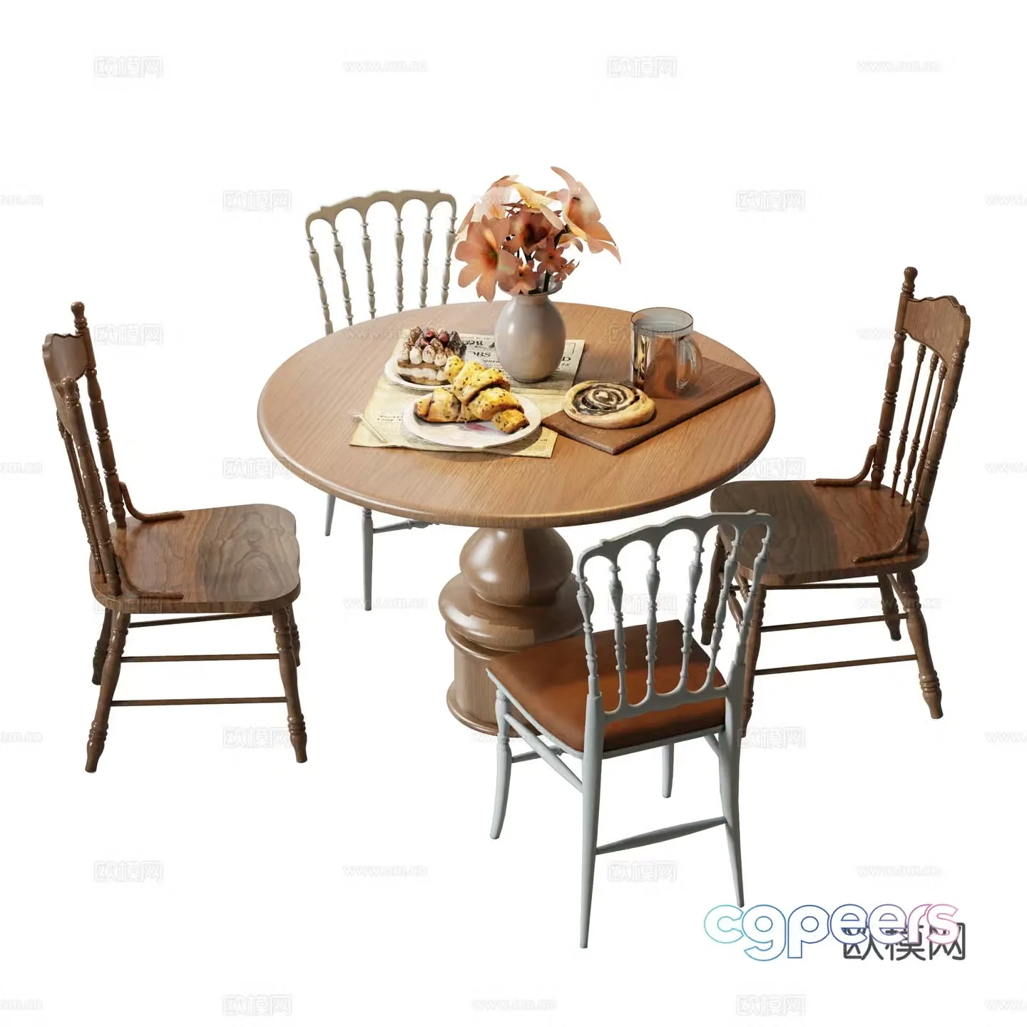 Medium style dining table and chair 3D model