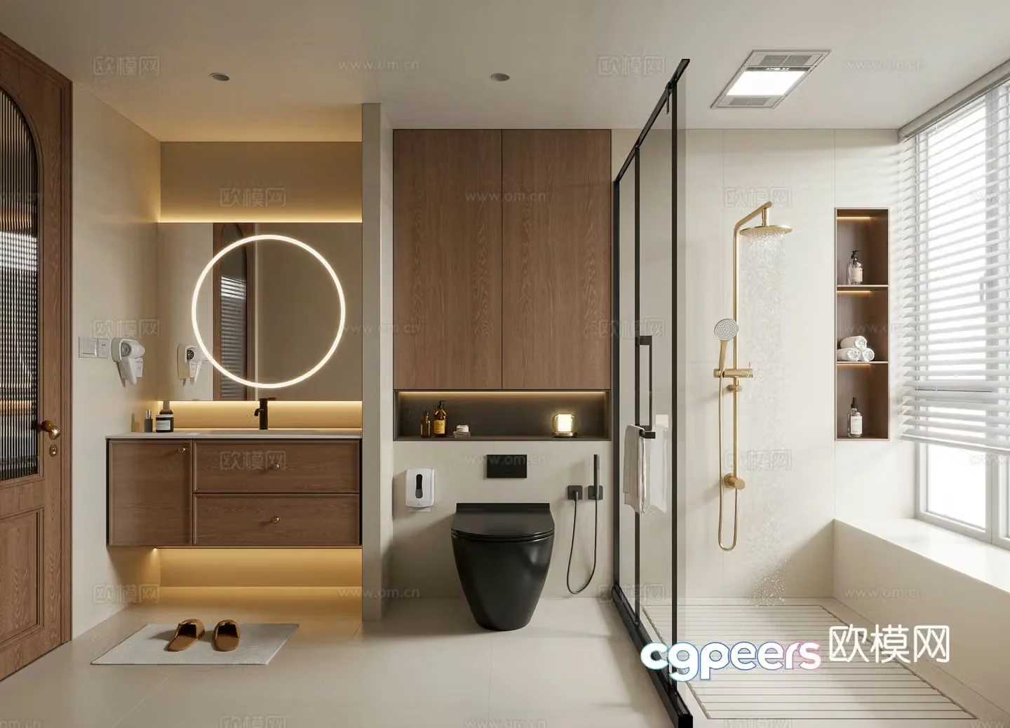 Middle-aged bathroom bathroom cabinet bathroom supplies shower toilet 3d model