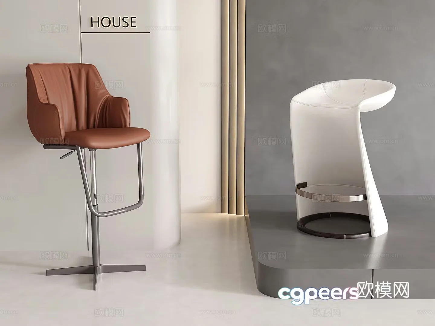 Modern Bar Chair Bar Bar Bar Belled Berder Leather Bar 3D Model