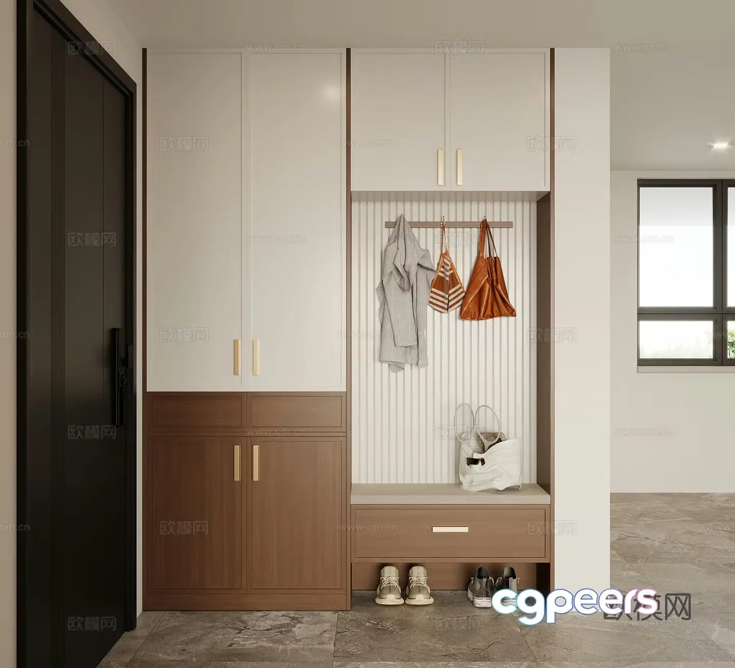 Middle-aged style porch shoe cabinet 3D model