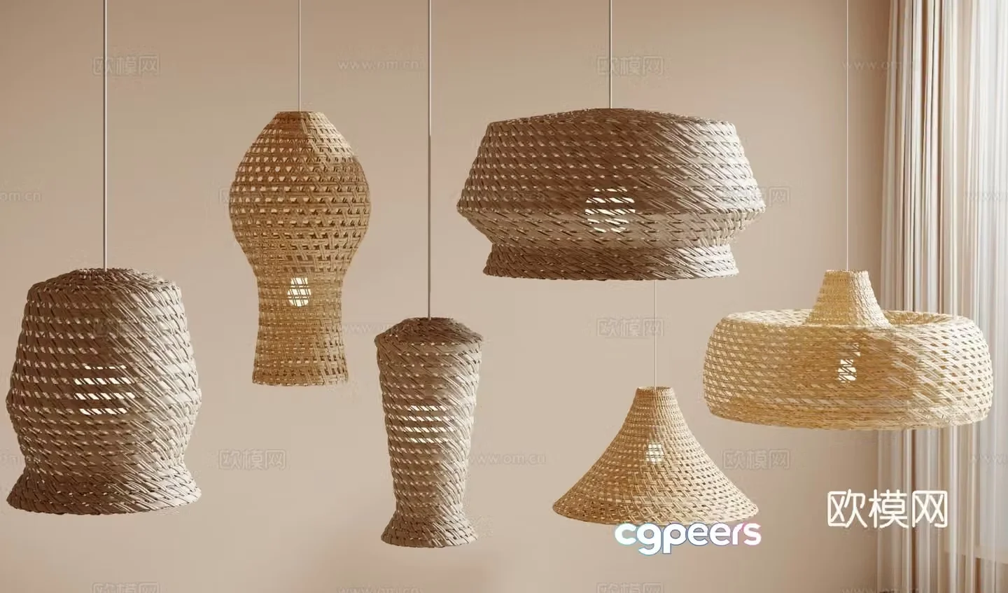 New Chinese chandelier bamboo lantern 3D model