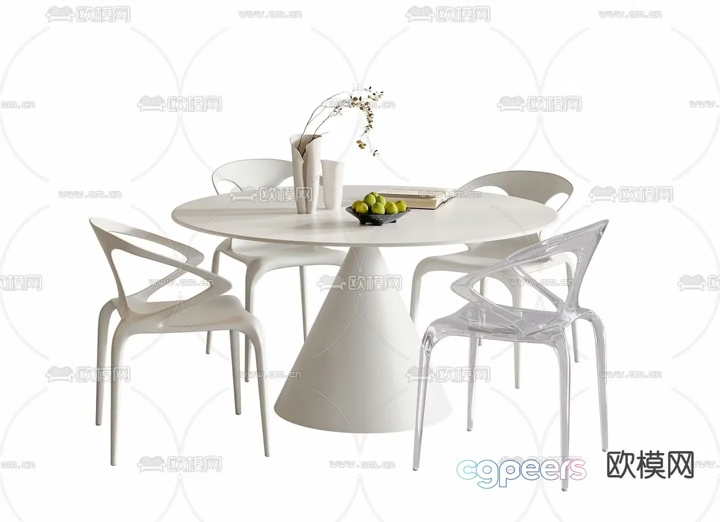 Round dining table and chairs 3d model