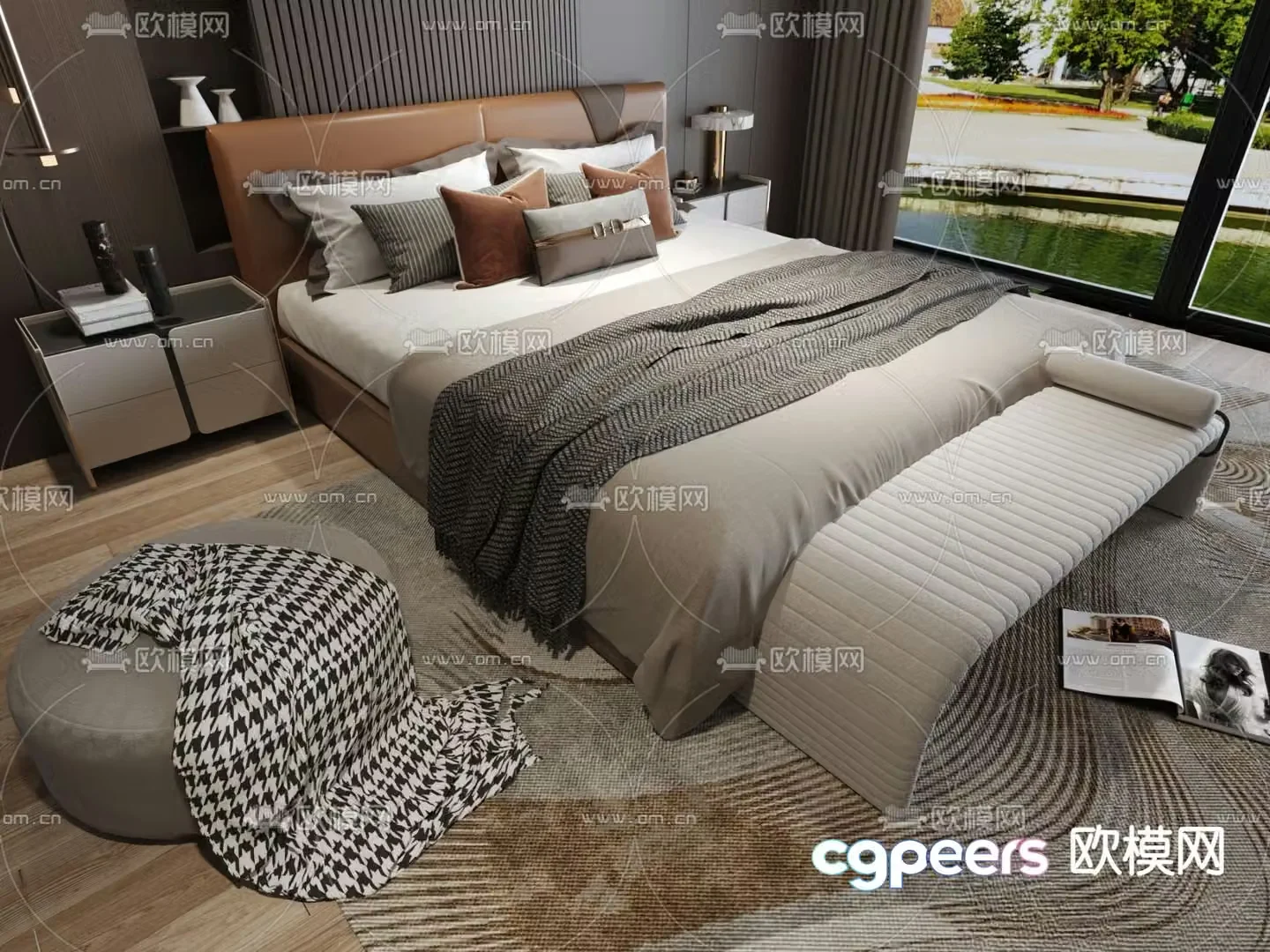 Light luxury double bed 3D model