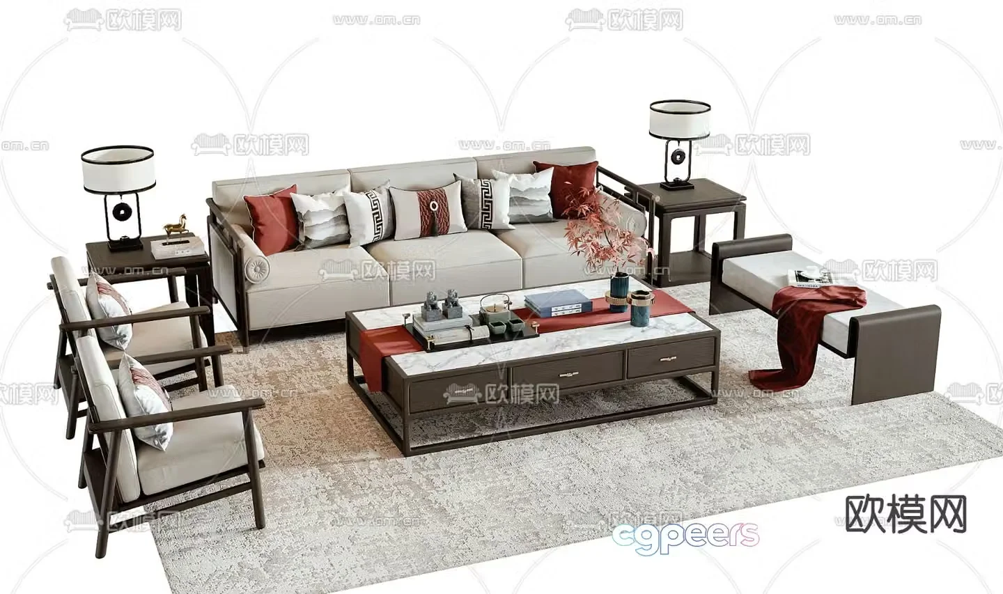 New Chinese style modular sofa 3d model