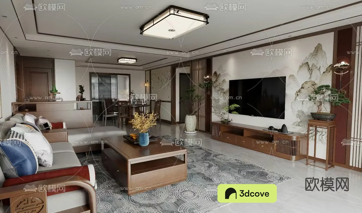 New Chinese style living and dining room