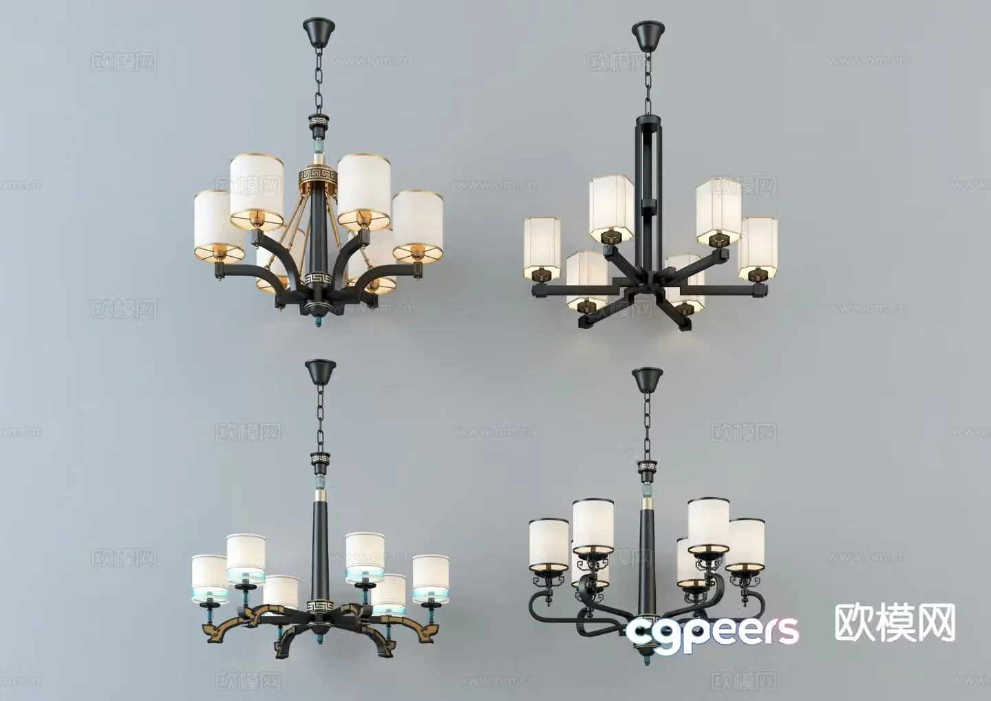 New Chinese style chandelier multi-head chandelier 3d model