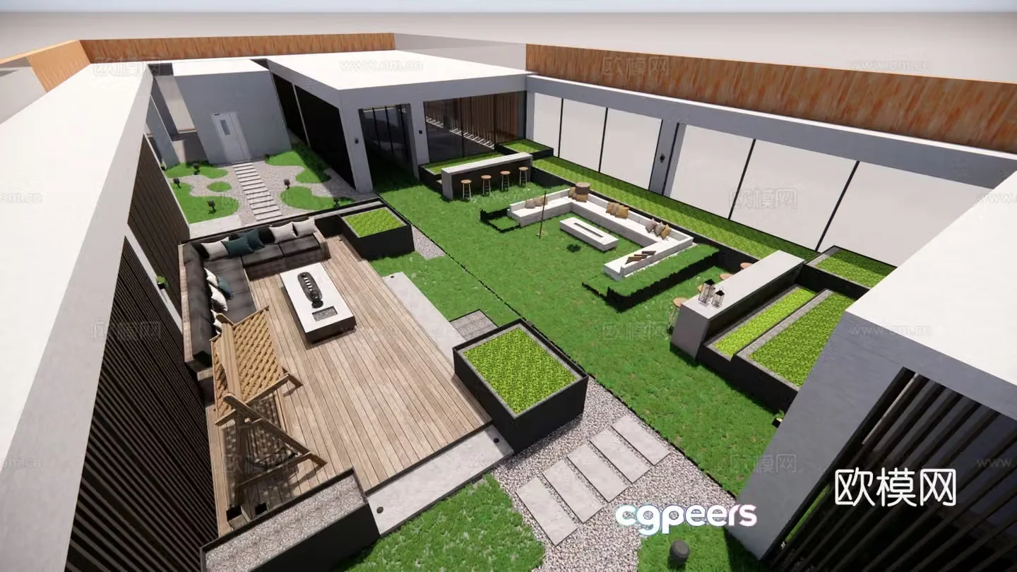 Modern roof garden 3d model
