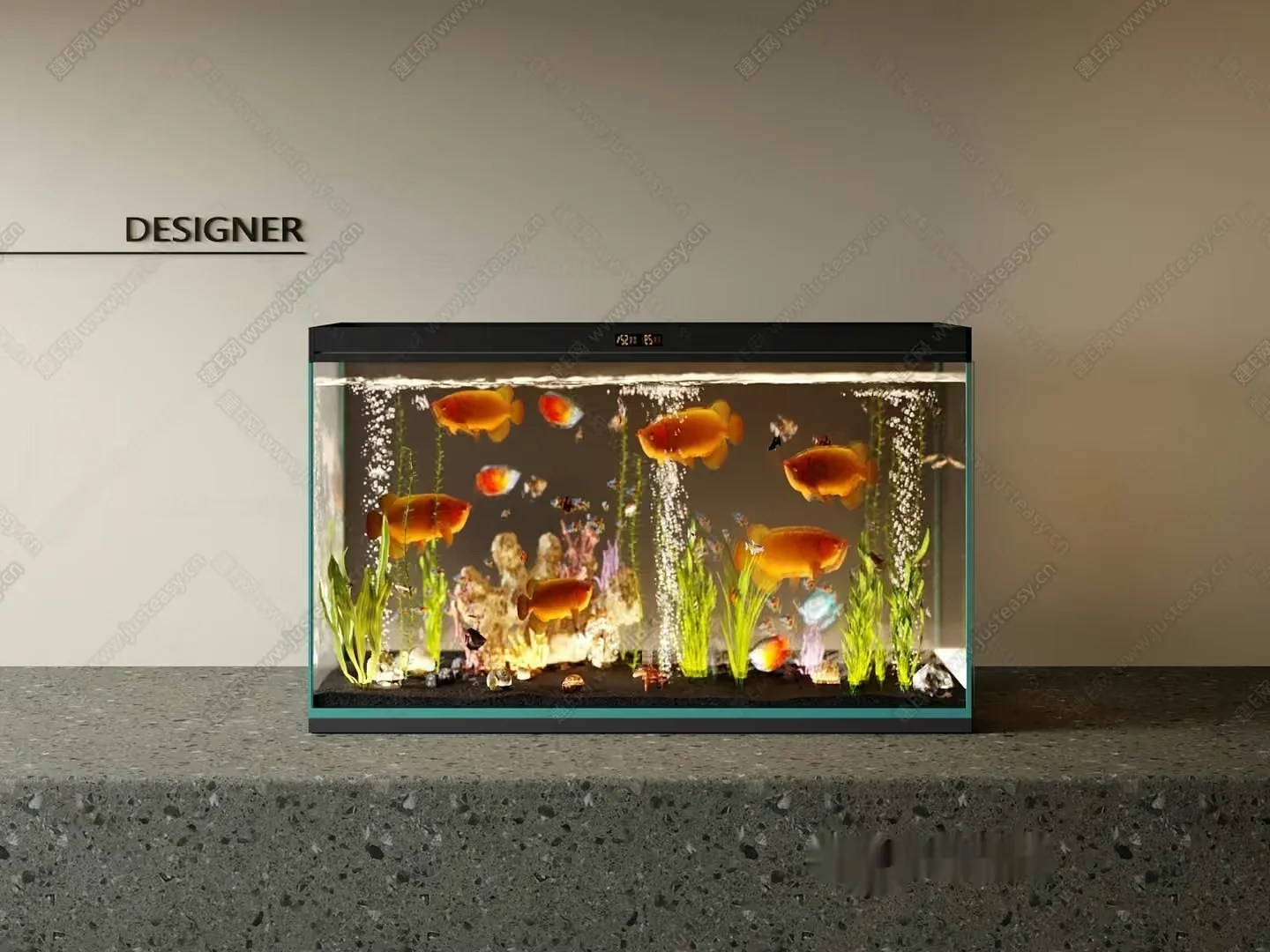 A Fish Tank With Colorful Fish 3D Model – 718 – VRAY Render
