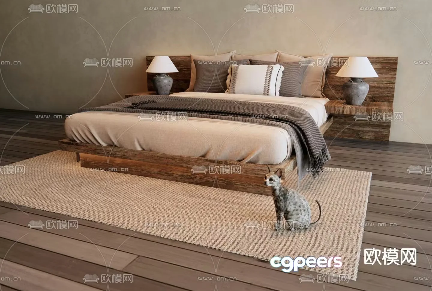 Wabi-sabi double bed 3d model