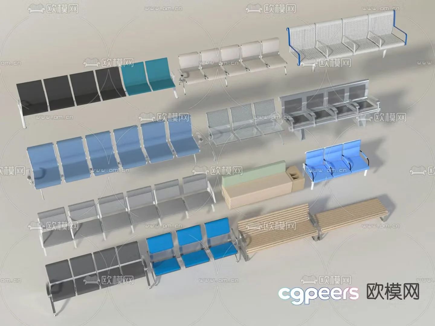 Public seats row seats 3d model