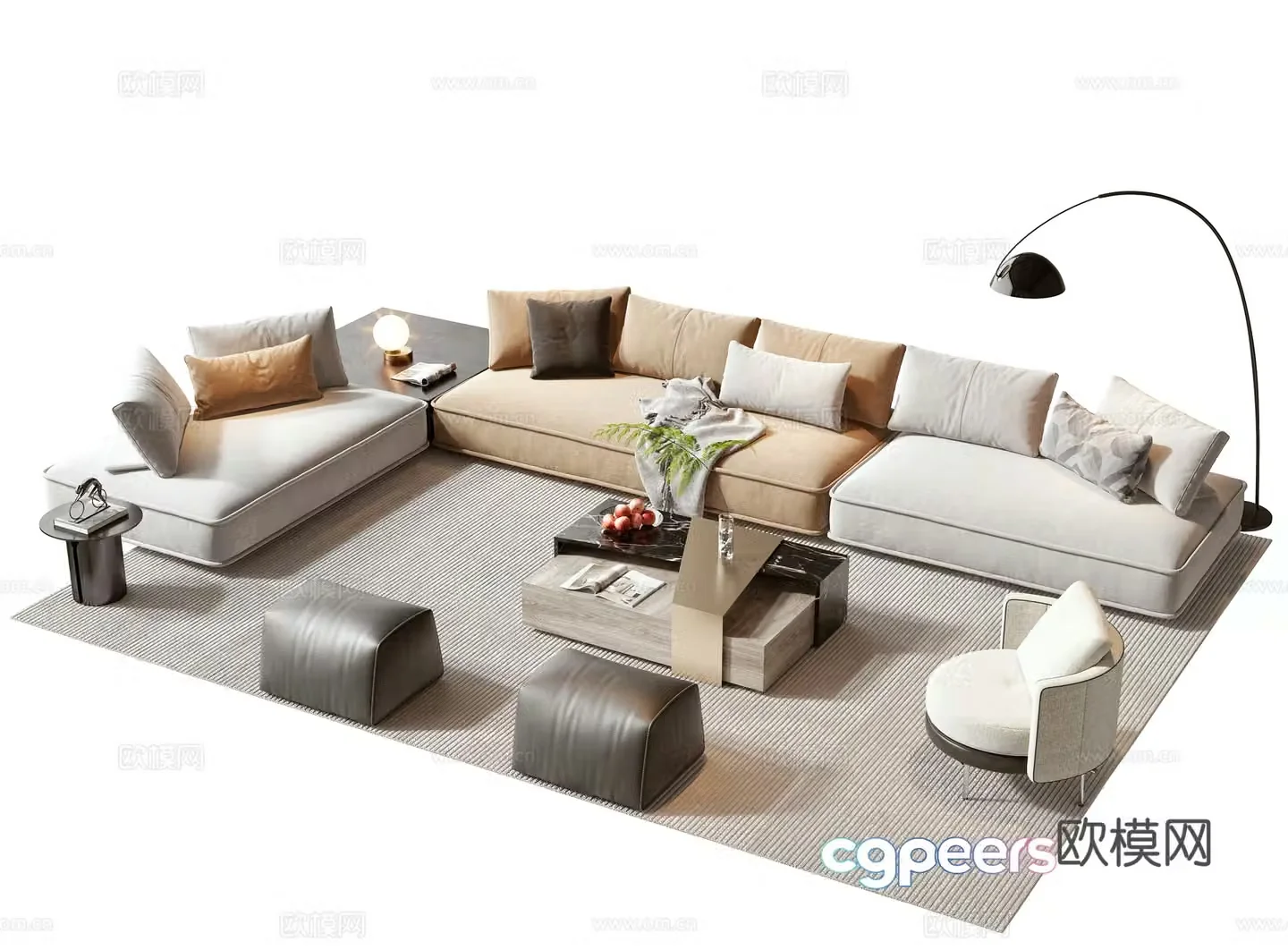 Minotti modern sofa coffee table combination 3D model