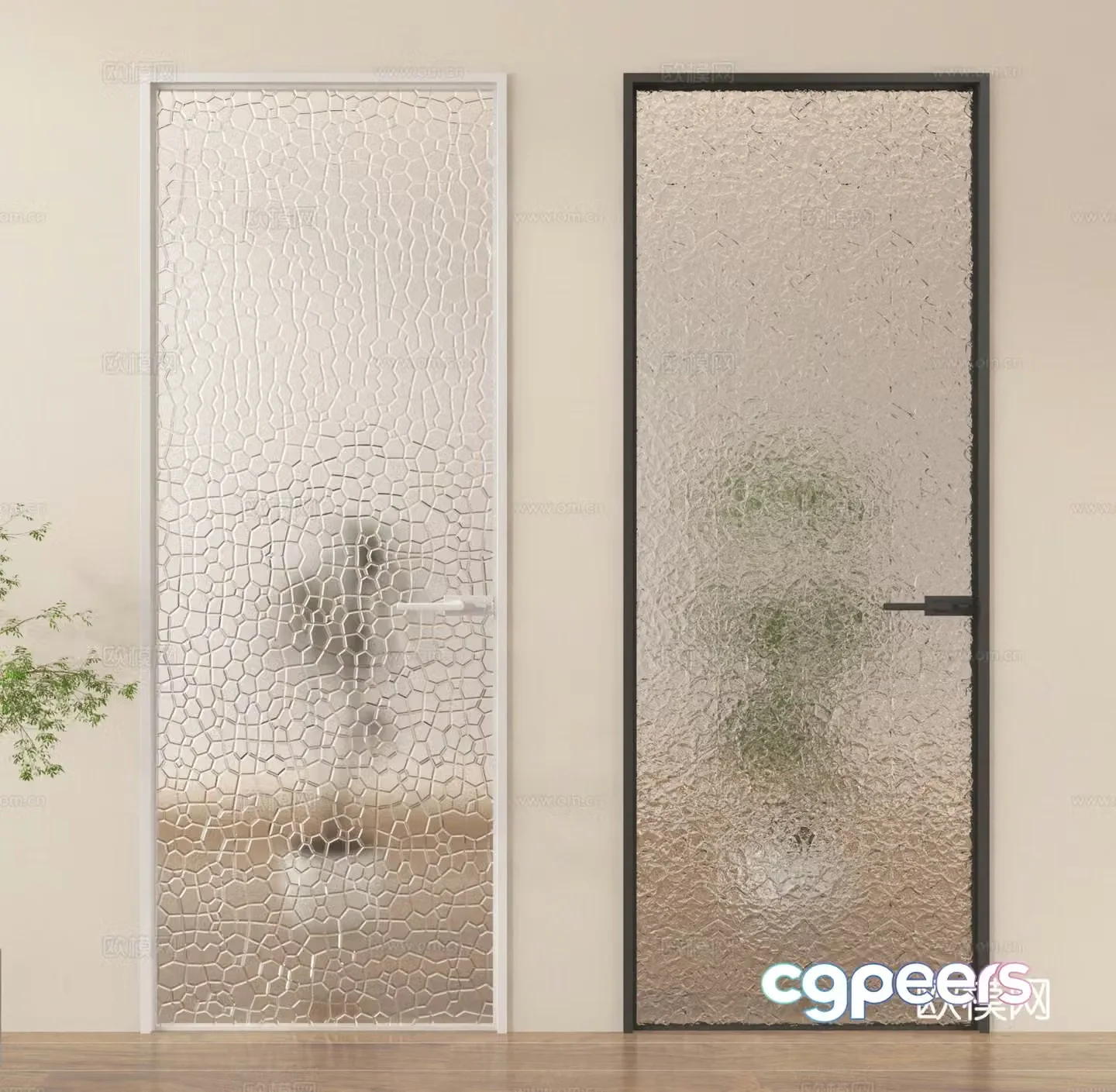 Glass door Single-open door Kitchen and bathroom door 3D model