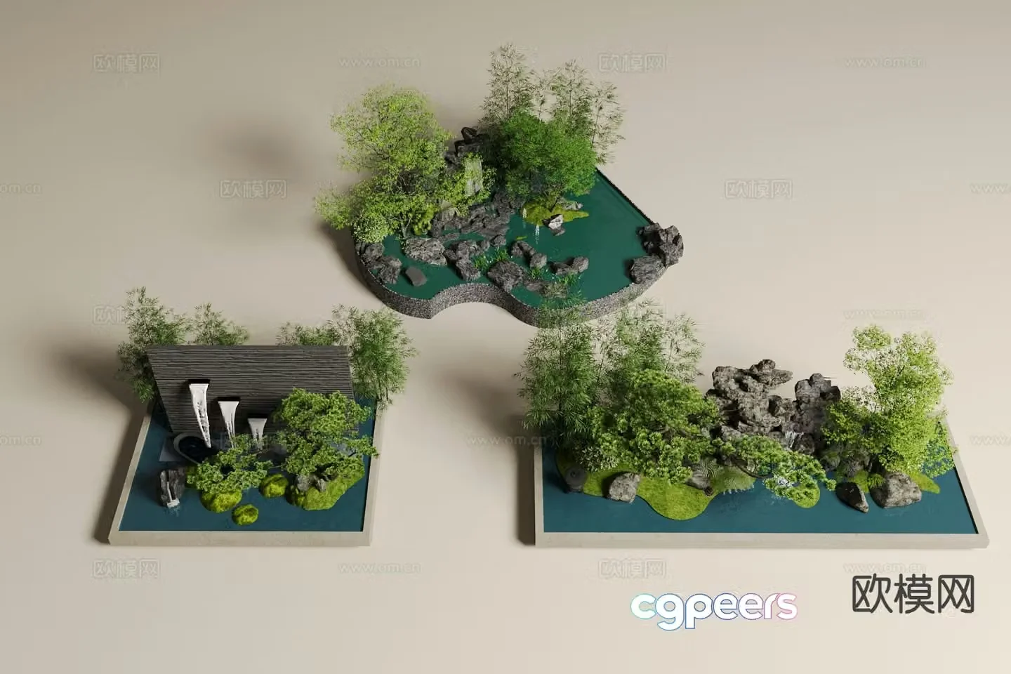 Chinese rockery waterscape courtyard landscape sketch 3D model