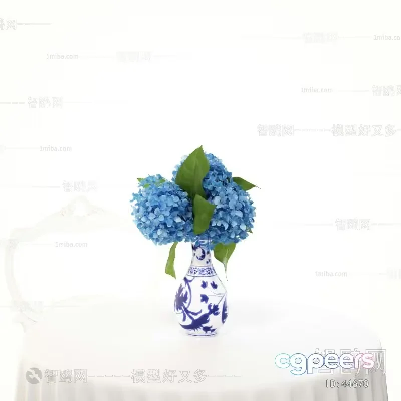 Blue And White Vase With Flowers 3D Model – 23753 – VRAY Render