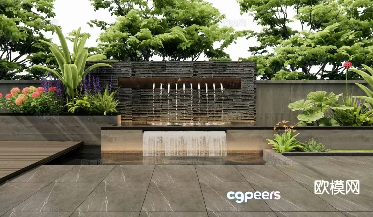 Modern courtyard water feature wall fountain water feature 3d model
