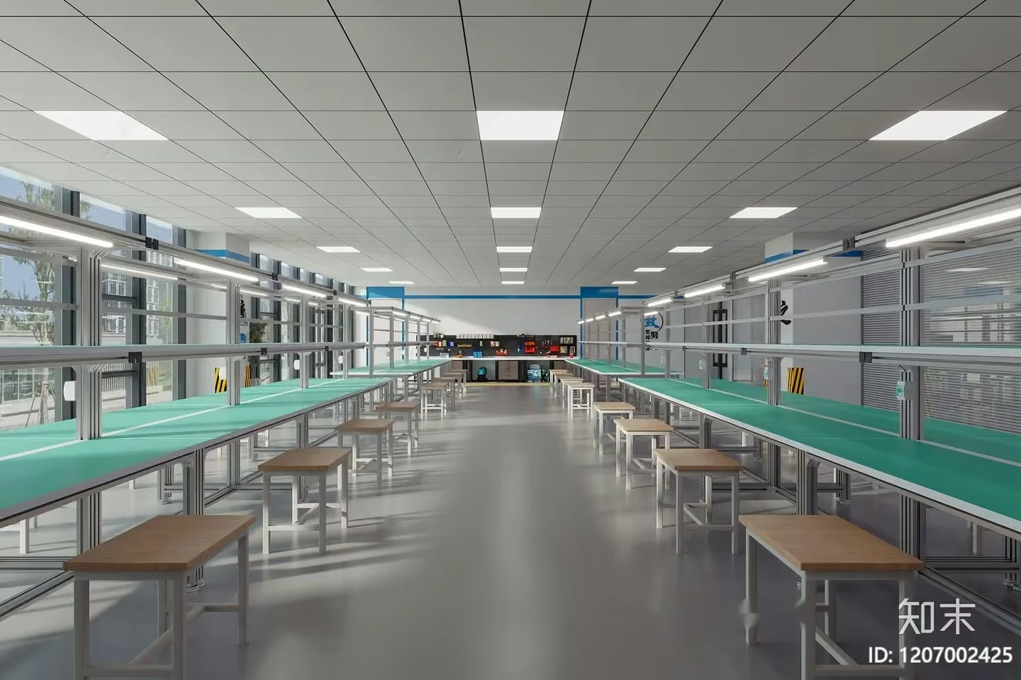A Large Room With Rows Of Tables 3D Model – 16129 – CORONA Render