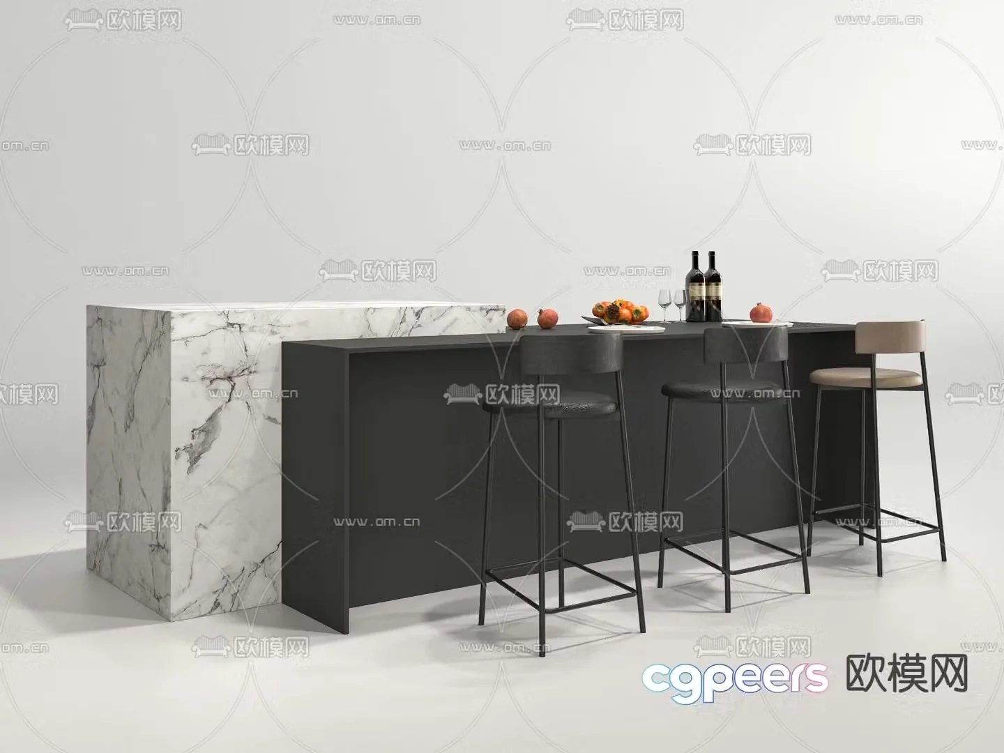 Bar Nakadao dining table and chair 3D model
