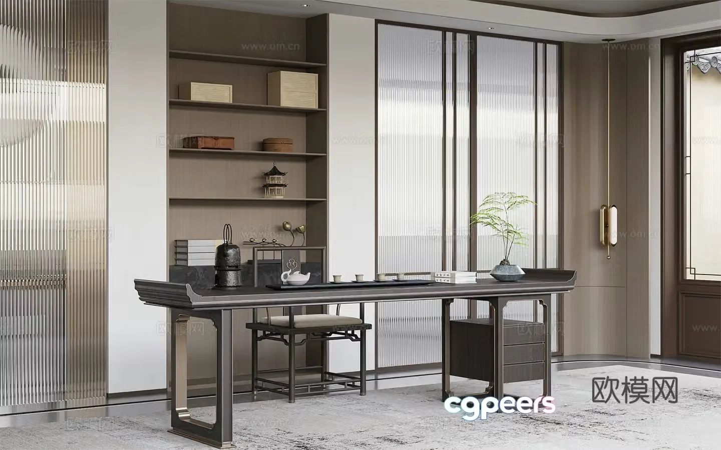 New Chinese style desk and chair calligraphy table 3d model
