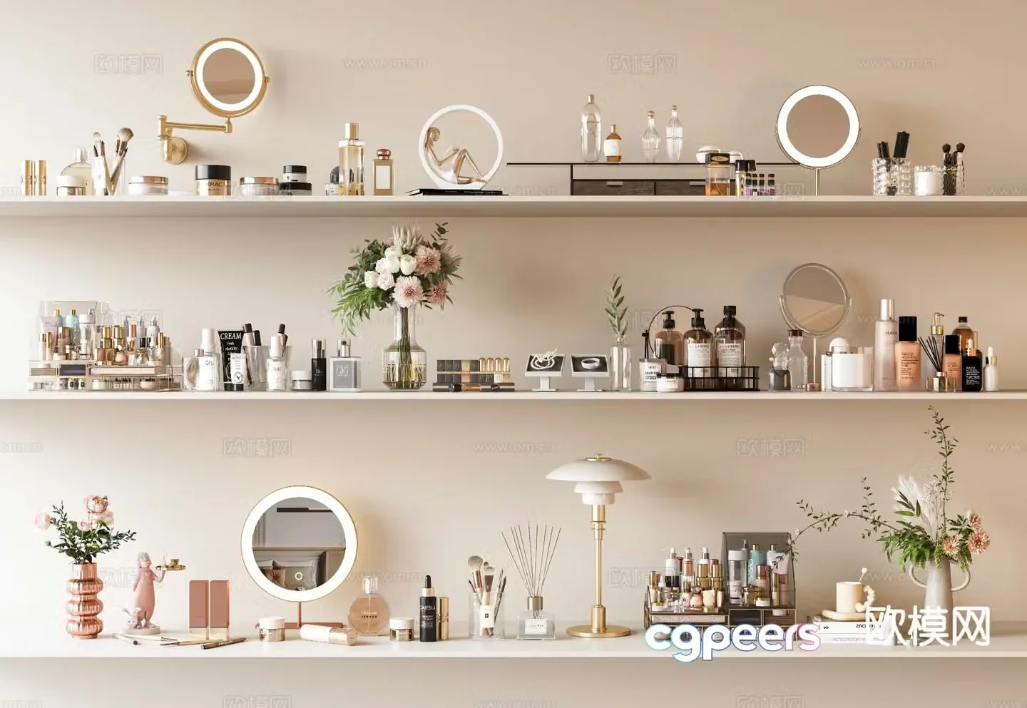 Modern cosmetics skin care products toiletries beauty 3D model
