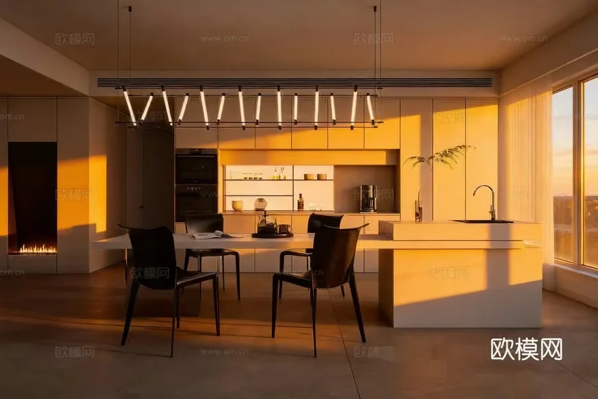 Modern Kitchen With White Countertops 3D Model – 5362 – VRAY Render