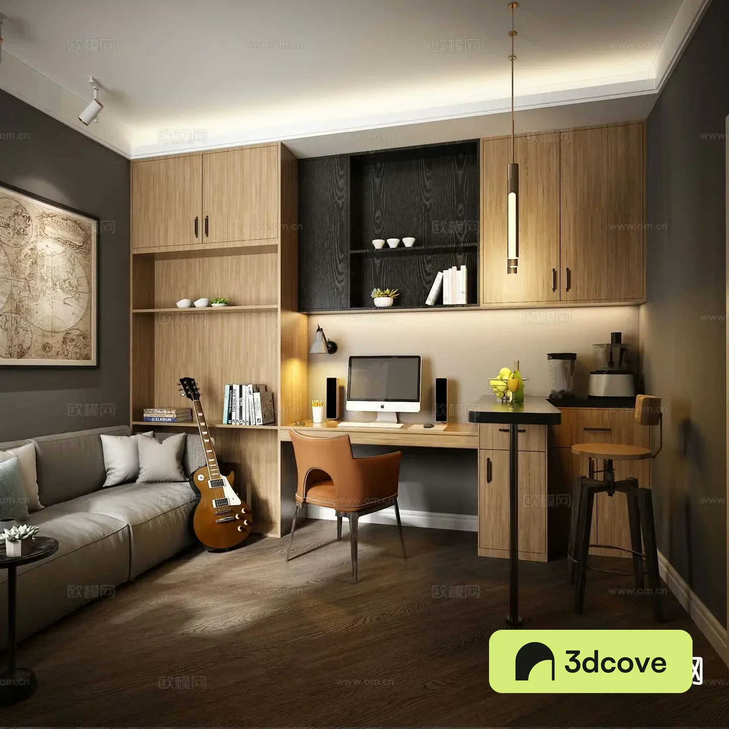 Modern study guitar room
