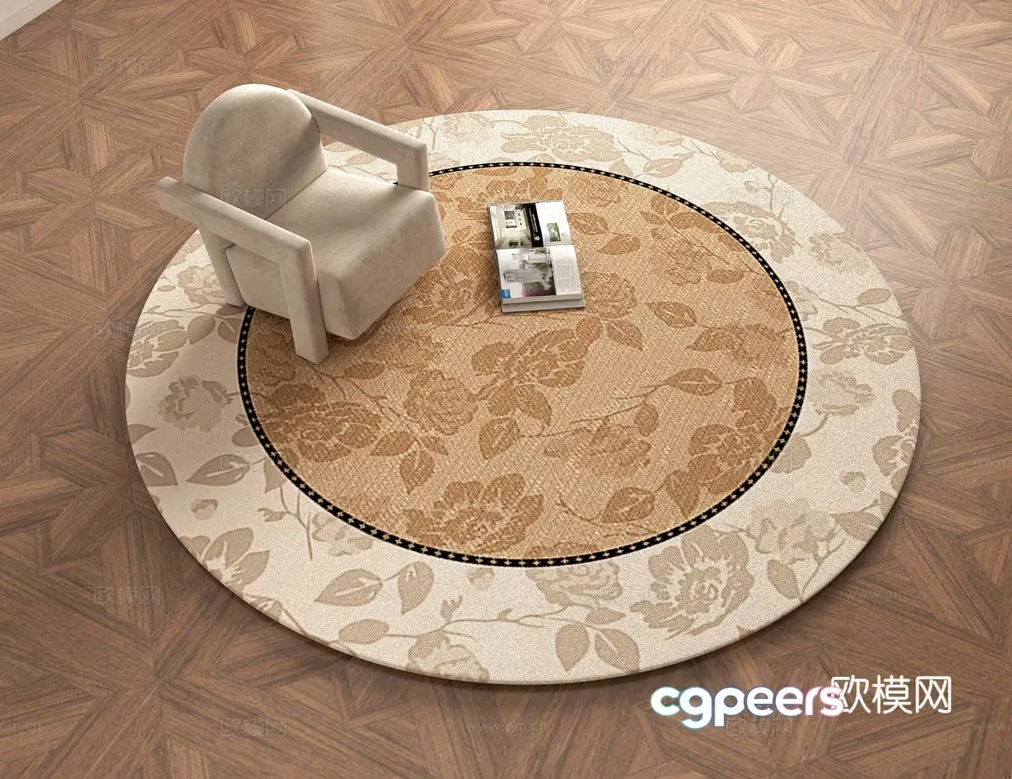 French retro maillard color plant pattern round carpet 3d model