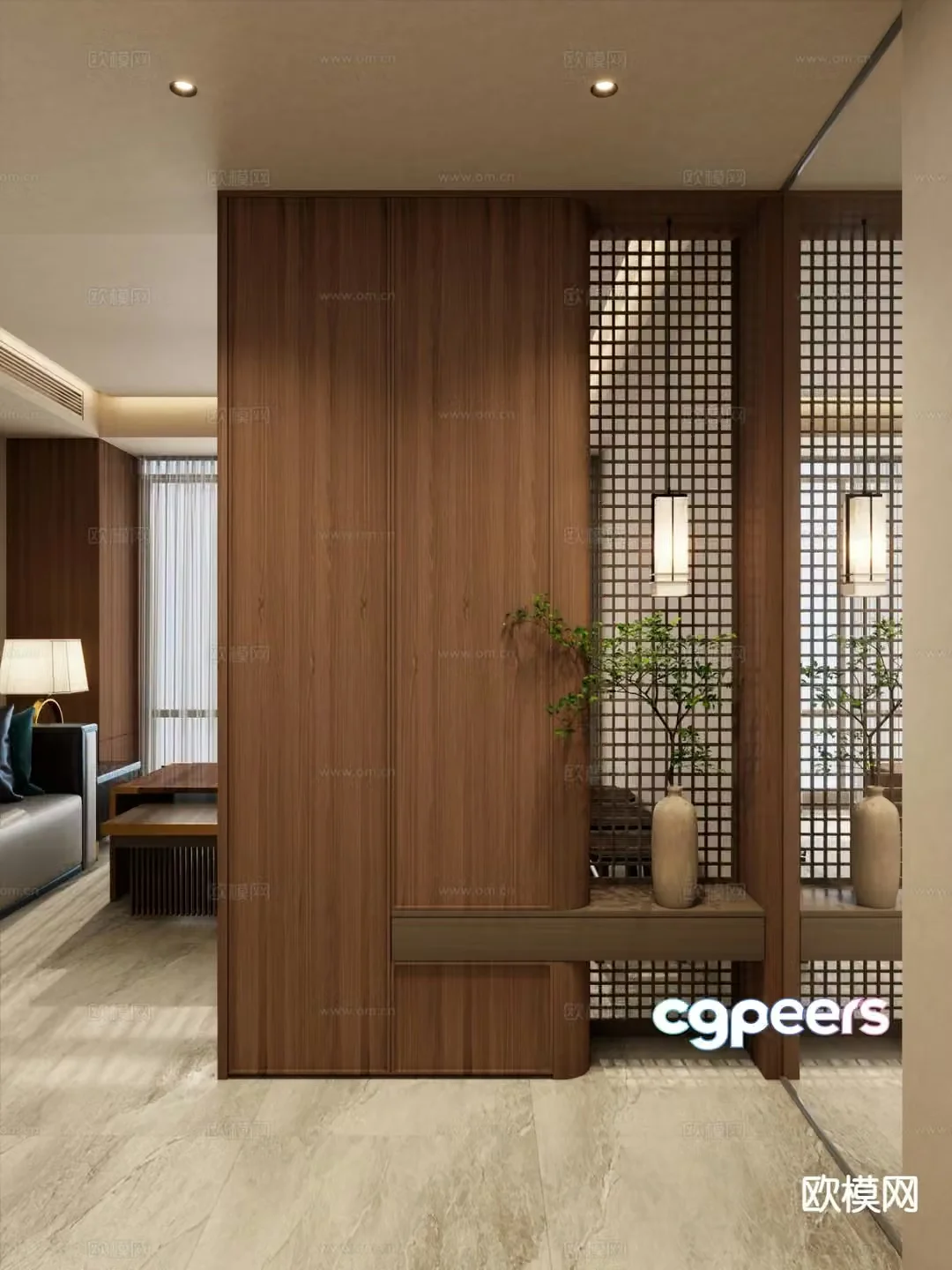 New Chinese style entrance hall decorative entrance aisle 3D model