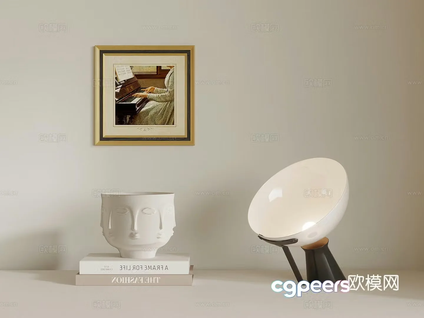 Table lamp Modern cream wind table lamp Book ornament Hanging painting 3d model