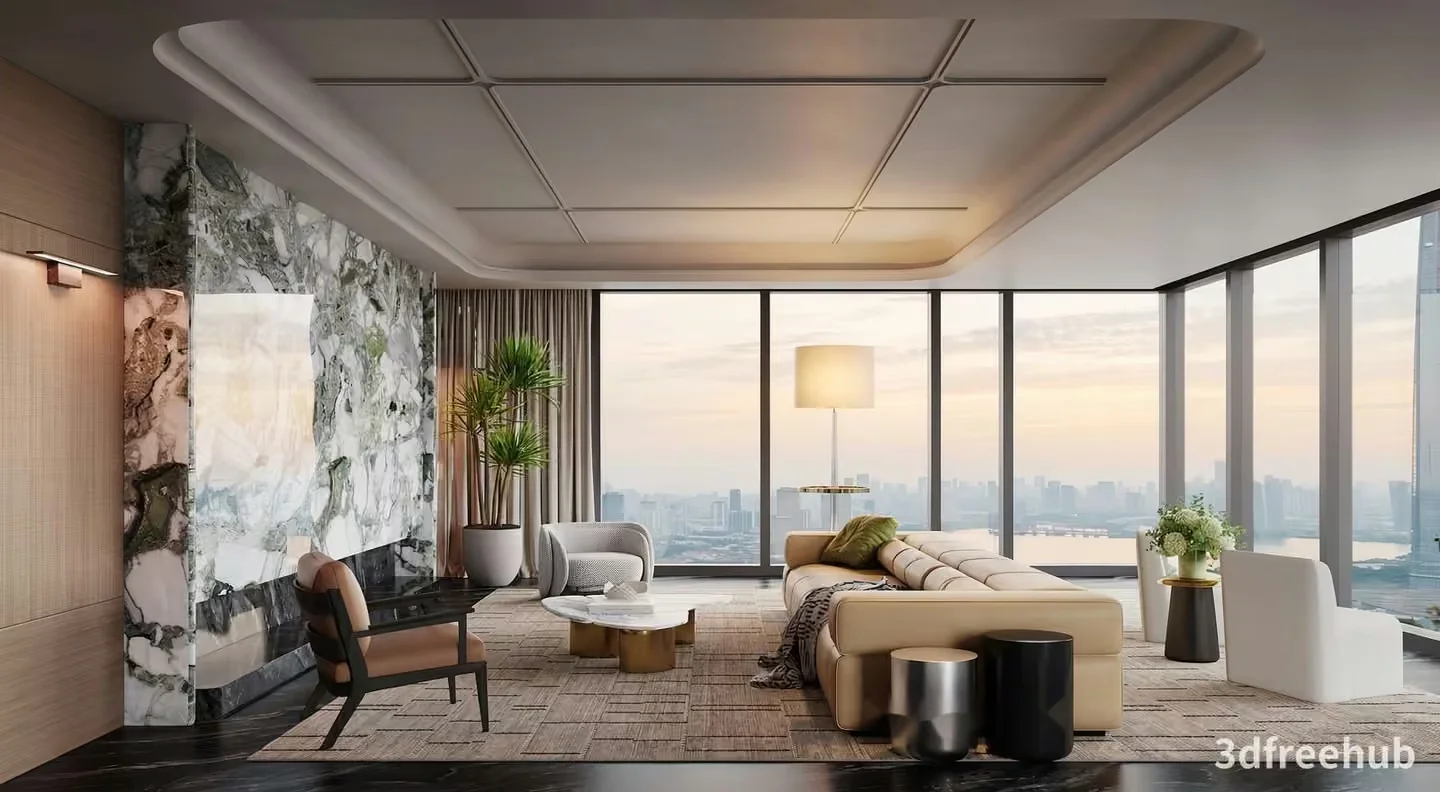 Modern Living Room 3D Model – 22860 – VRAY Render