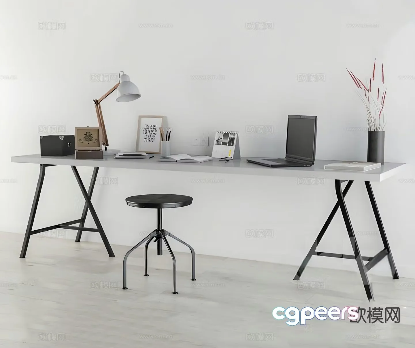 Industrial style desk workbench 3D model