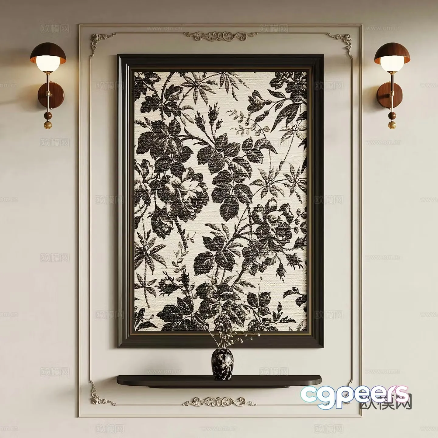 20 French retro medieval style decorative painting French wall light 3d model