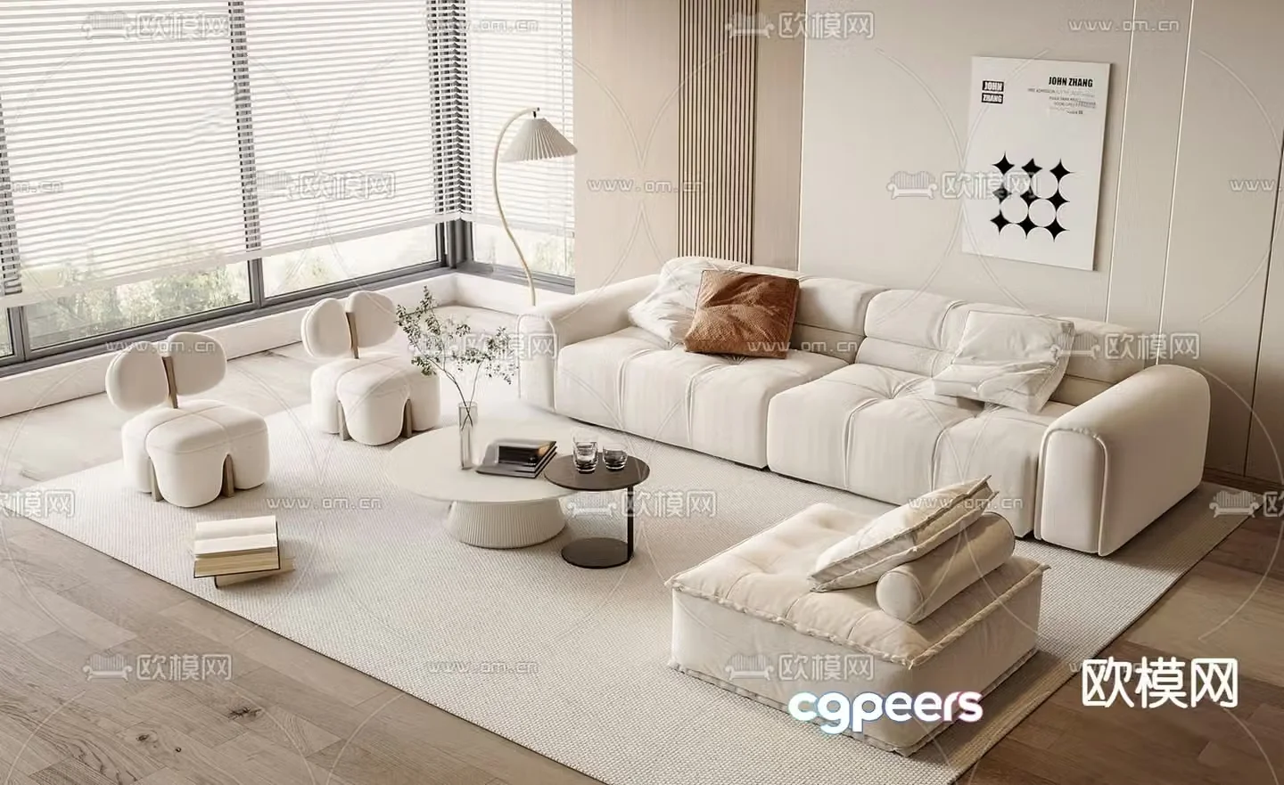 Cream style modular sofa 3d model