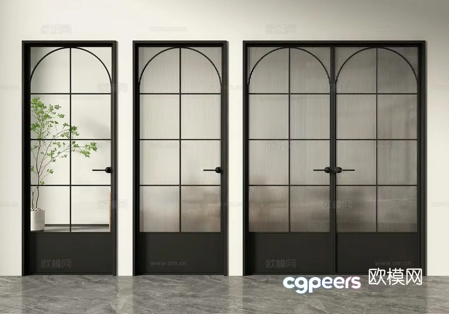 French glass door double door kitchen and bathroom door 3d model