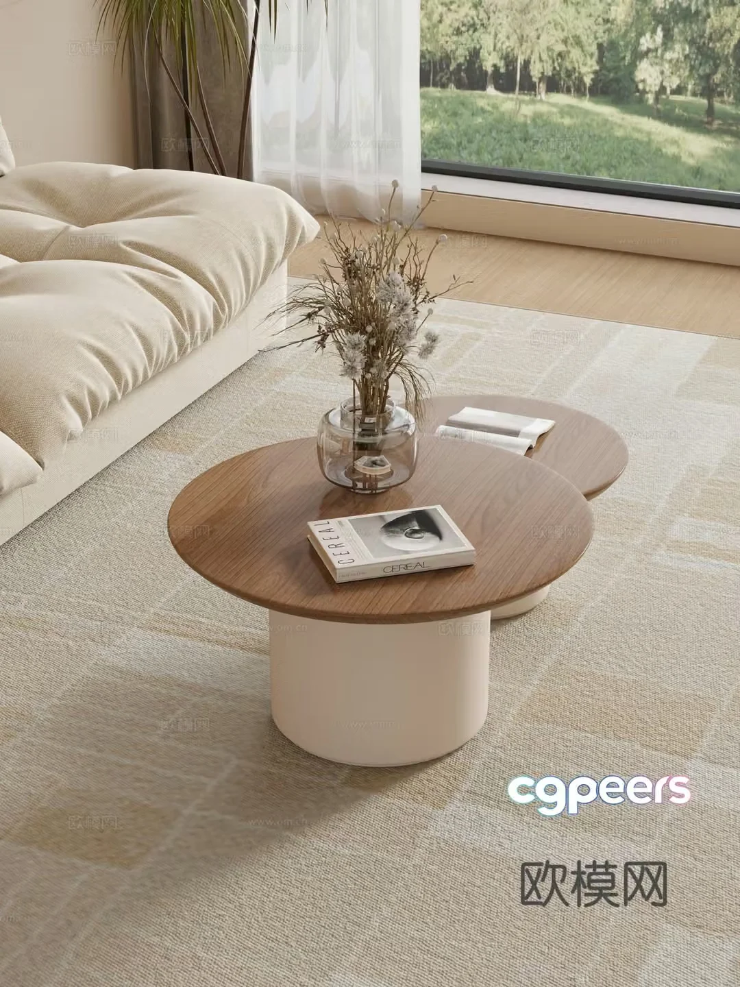 Creamy living room mother-child coffee table sofa coffee table combination decoration 3d model