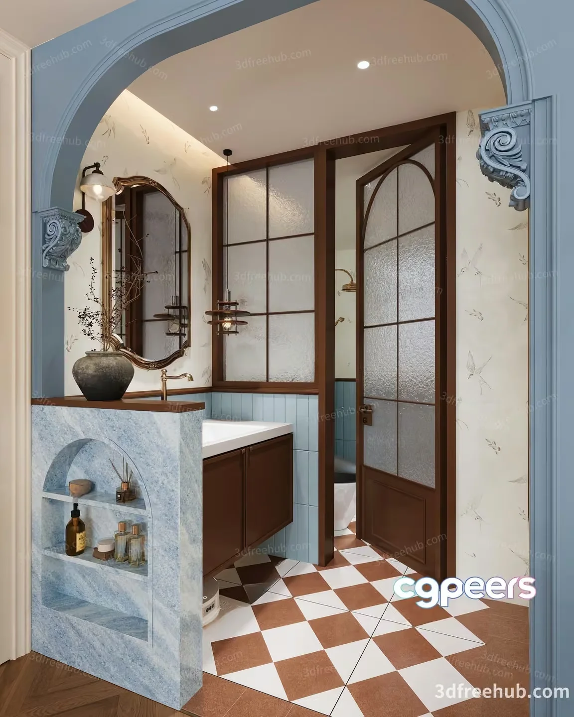 A Bathroom With A Sink And Mirror 3D Model – 22587 – VRAY Render